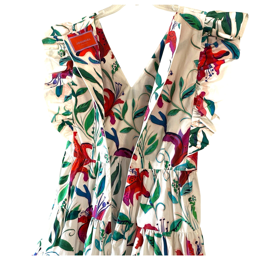 La DOUBLEJ Honeybun Women's Size Large Floral Cotton Tiered Mini Dress Italy NEW - Picture 13 of 16